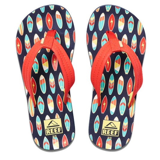 Reef Little Ahi Flip Flops: Aqua/Green | Red Surfer - Kids - Stokedstore